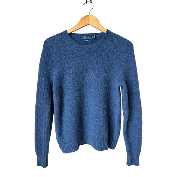 Polo Ralph Lauren Blue 100% Fuzzy Textured Cashmere Sweater Size L - Picture 3 of 9